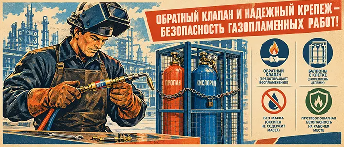 Работа с газовыми баллонами на стройке: взрывобезопасность, обратные клапаны и хранение